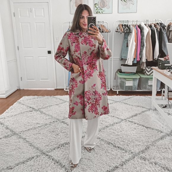 Max Mara Jacquard Satin Long Sleeve Embroidered Coat Jacket Size 4 - Picture 2 of 14